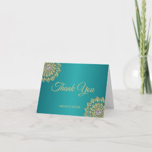 Elegant THANK YOU Indian Mandala Teal Blue wedding