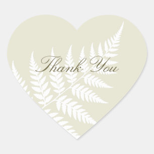 Elegant Thank You Light Green White Fern Heart Sticker