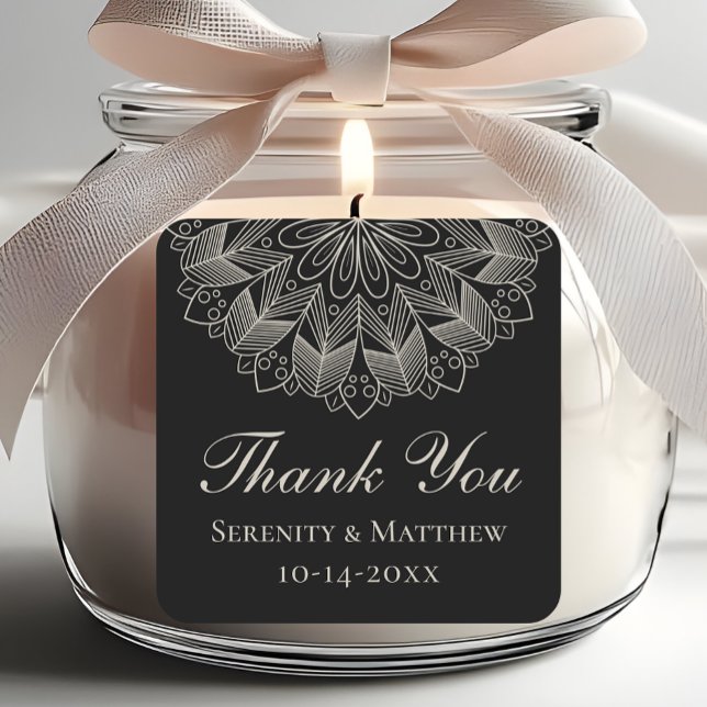 Elegant Thank You Mandala Indian Black Wedding Square Sticker (Creator Uploaded)