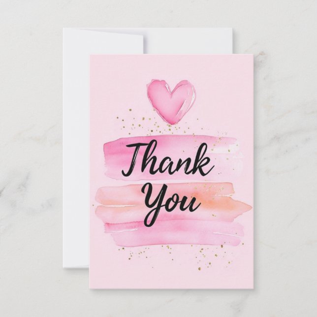 Elegant Thank You Message with Watercolor Heart  Card (Front)