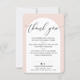 ELEGANT THANK YOU modern arch blush pink black Card