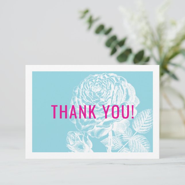 ELEGANT THANK YOU modern roses floral aqua pink (Standing Front)