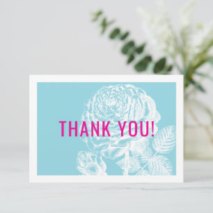 ELEGANT THANK YOU modern roses floral aqua pink Card