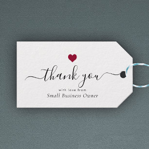 Elegant Thank You Modern Script Red Heart Business Gift Tags