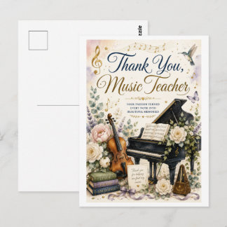 Elegant Thank You Music Teacher Watercolor Card