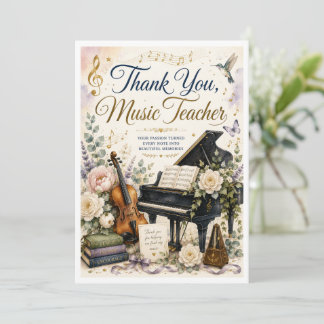 Elegant Thank You Music Teacher Watercolor Card
