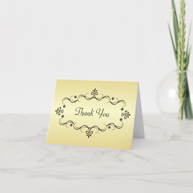 Elegant Thank You Note Cards - Gold and Black (Front)