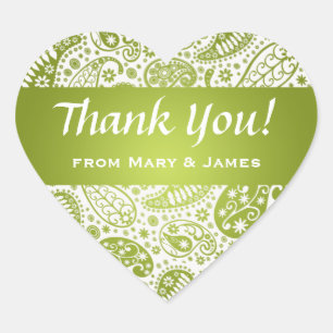 Elegant  Thank you  Paisley Pattern Lime Green Heart Sticker