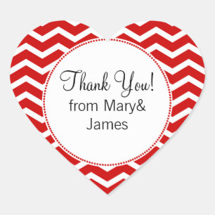 Elegant Thank You Red Chevron Pattern Heart Sticker