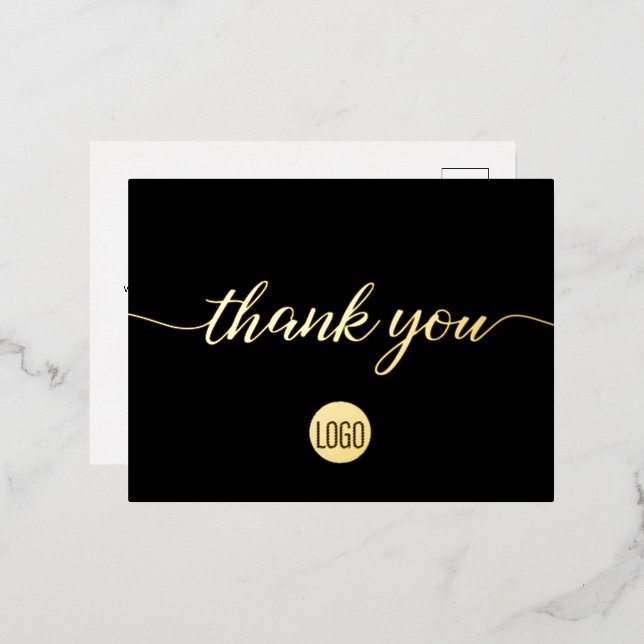 Elegant Thank you Script Business Logo Custom Foil Invitation Postcard (Front/Back)