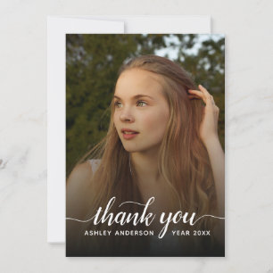 Elegant Thank You Script Graduation Photo Card