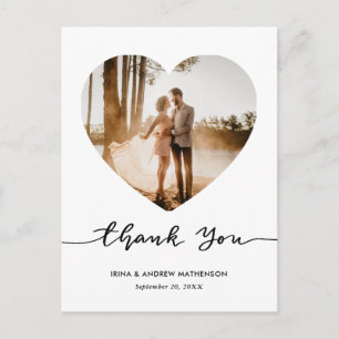 Elegant Thank You Script Heart Photo Postcard