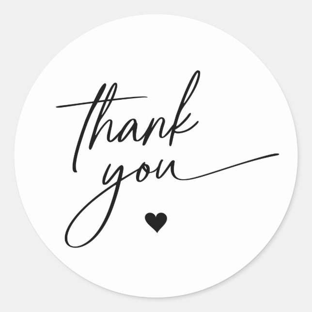 Elegant Thank You Script Heart Wedding Favour Classic Round Sticker (Front)