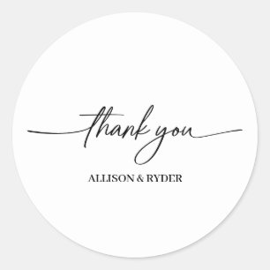 Elegant Thank you Script Wedding Favour Classic Round Sticker