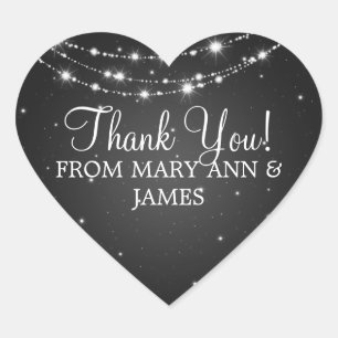 Elegant  Thank you Sparkling Chain Black Heart Sticker