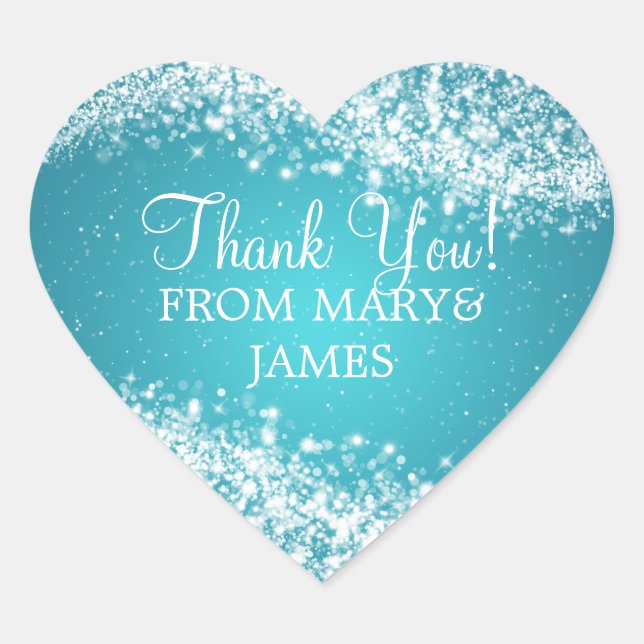 Elegant  Thank you Sparkling Wave Blue Heart Sticker (Front)