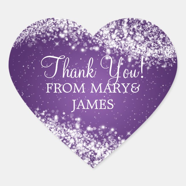 Elegant  Thank you Sparkling Wave Purple Heart Sticker (Front)