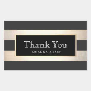Elegant Thank you Striped Black and FAUX Gold Foil Sticker