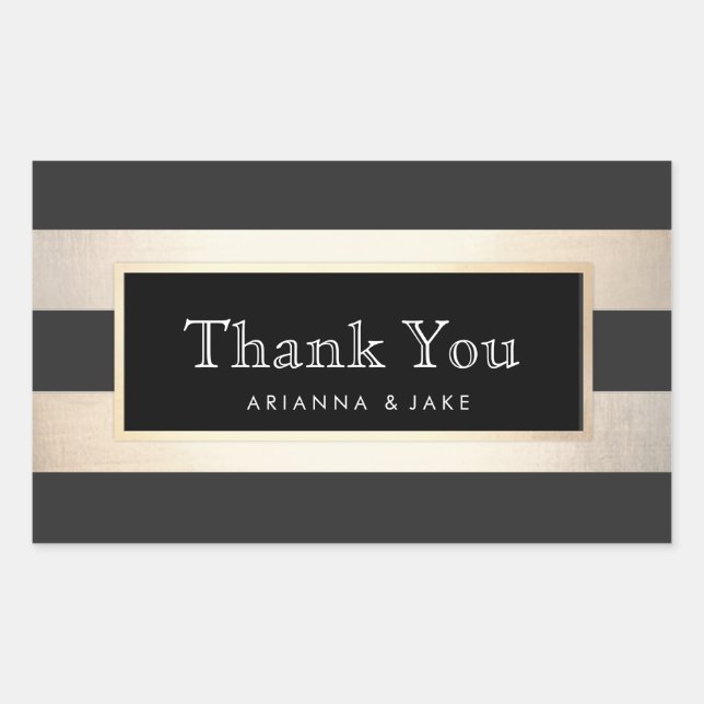 Elegant Thank you Striped Black and FAUX Gold Foil Sticker (Front)