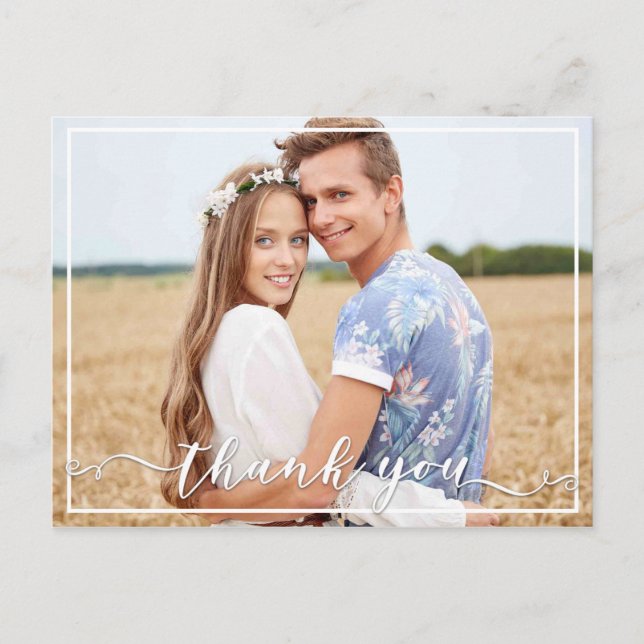 Elegant Thank You Typography Wedding Photo Postcard (Front)