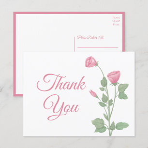 Elegant Thank You Watercolor Spring Pink Floral  Postcard