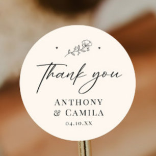 Elegant Thank You Wedding Classic Round Sticker