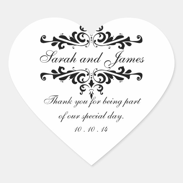 Elegant Thank You Wedding Favour Stickers Heart (Front)