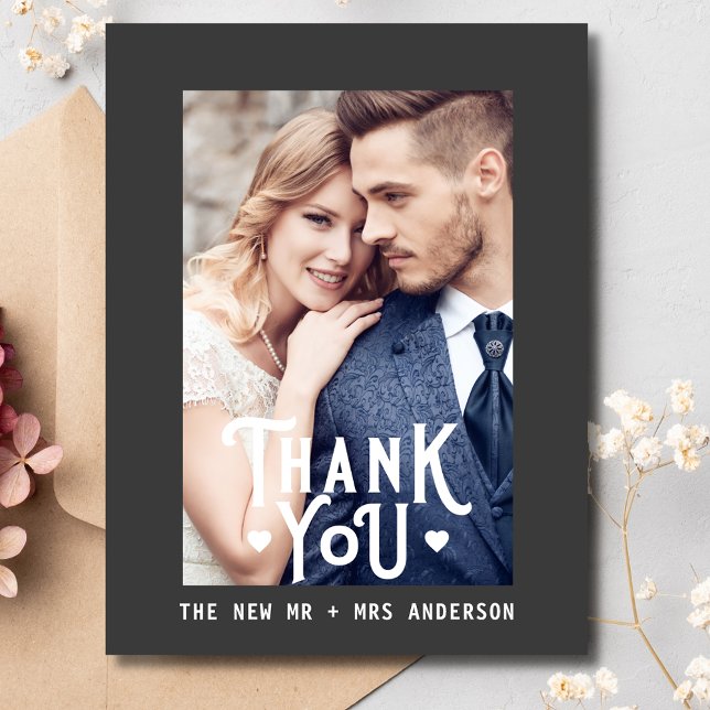 Elegant Thank You Wedding Heart | Photo QR Code Postcard (Creator Uploaded)