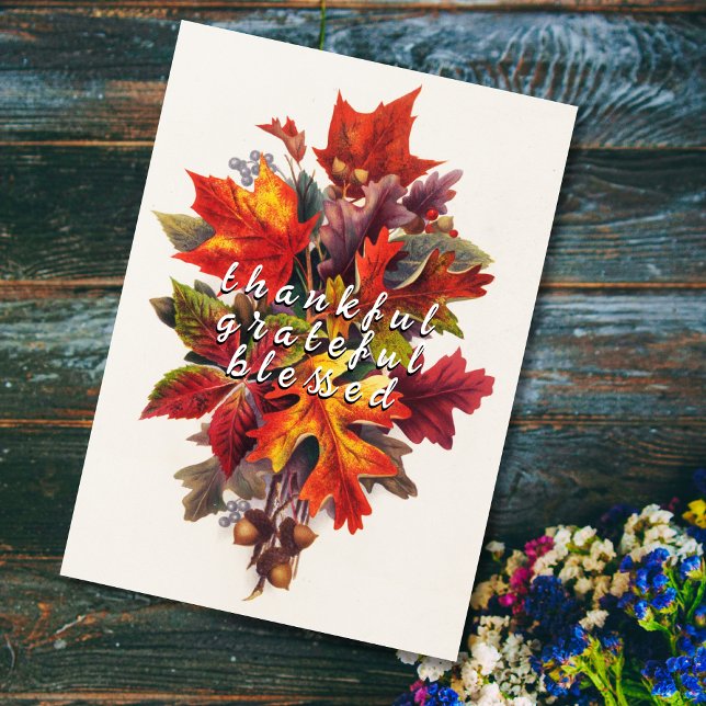 Elegant Thankful Grateful Blessed Autumn Leaves Holiday Card (Creator Uploaded)