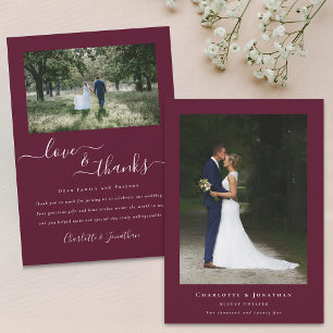 Elegant Thanks Wedding 2 Photo Burgundy Thank You Card