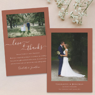 Elegant Thanks Wedding 2 Photo Terracotta Thank You Card