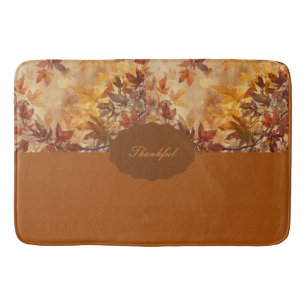 Elegant,Thanksgiving, Autumn Leaves,Rustic Bath Mat