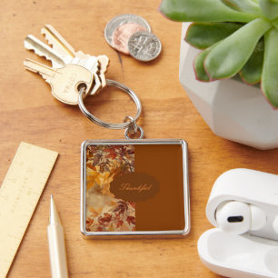 Elegant,Thanksgiving, Autumn Leaves,Rustic Keychain
