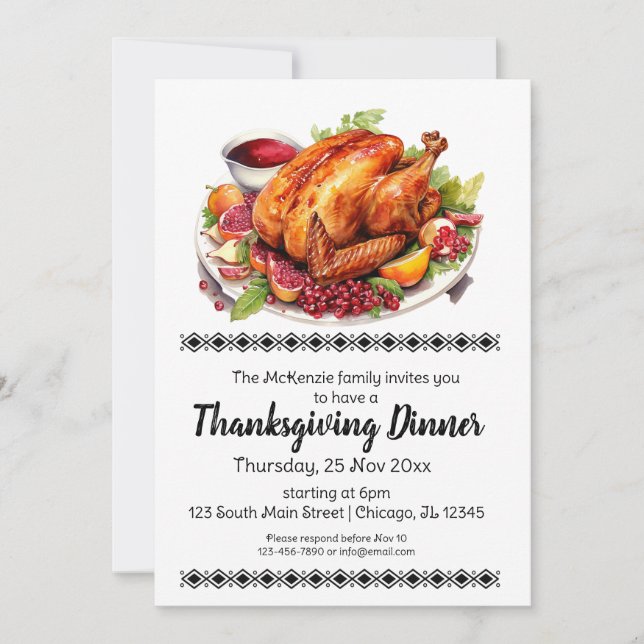 Elegant Thanksgiving Dinner Invitation (Front)
