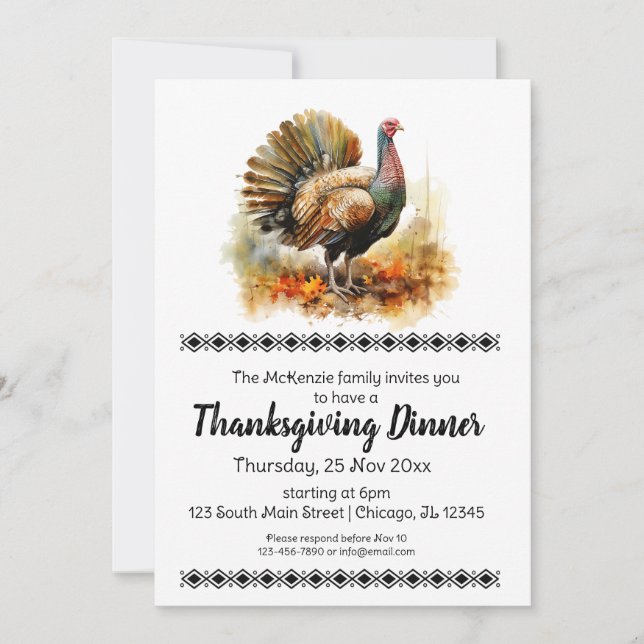 Elegant Thanksgiving Dinner Invitation (Front)