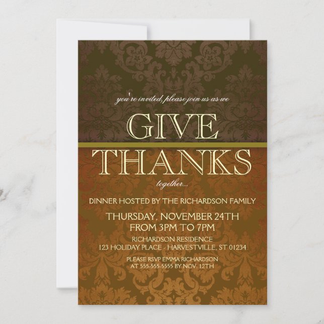 Elegant Thanksgiving Dinner Invitation (Front)