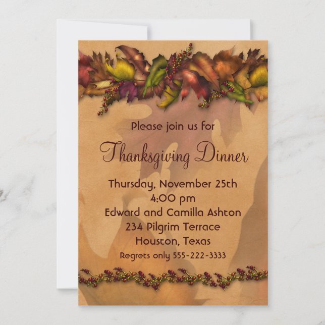 Elegant Thanksgiving Dinner Party Invitations (Front)