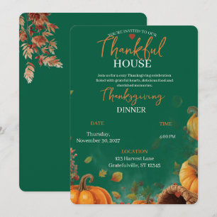 Elegant Thanksgiving Dinner Pumpkin Autumn Leaves  Invitation