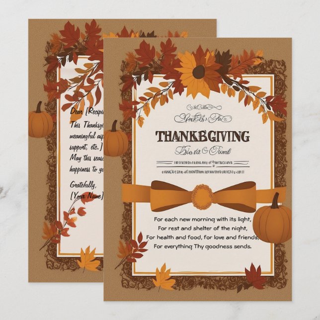 Elegant Thanksgiving Invitation with Autumn Leaves (Front/Back)