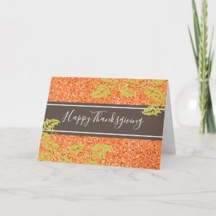 Elegant Thanksgiving Orange Glitter Personalized Holiday Card