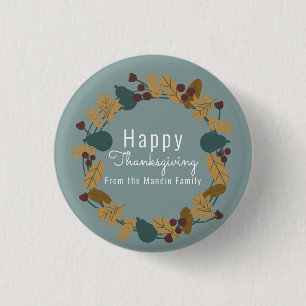 Elegant Thanksgiving Pear Wreath Illustration 1 Inch Round Button