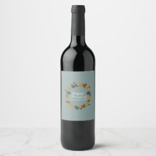 Elegant Thanksgiving Pear Wreath Illustration Wine Label