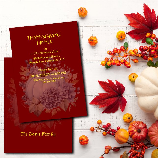 Elegant Thanksgiving Pumpkin Floral Dinner Custom Invitation (Creator Uploaded)