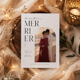 Elegant The More The Merrier Christmas Pregnancy  Holiday Card