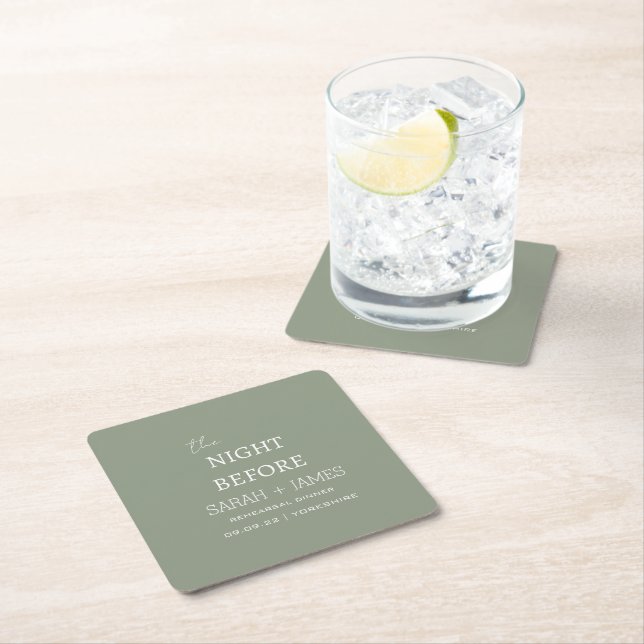 Elegant the Night Before Rehearsal Dinner Party Square Paper Coaster (Insitu)