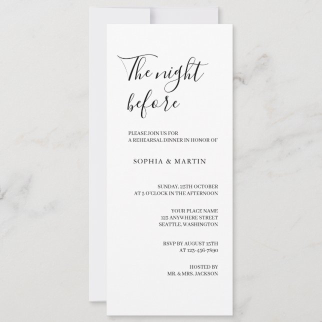 Elegant The Night Before Rehearsal Dinner Wedding Invitation (Front)