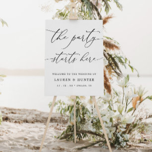 Elegant The Party Starts Here Wedding Sign