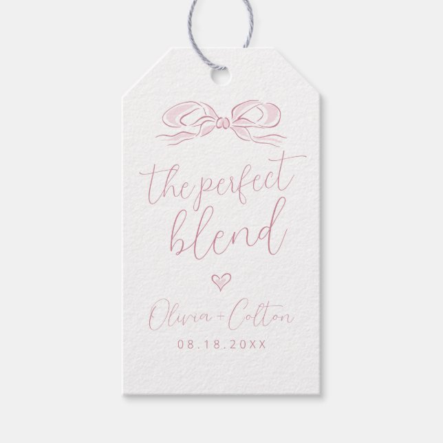 Elegant The Perfect Blend Pink Bow Bridal Shower Gift Tags (Front)