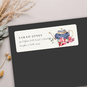 Élégant Théière Bleue Rouge Floral Adresse de la f