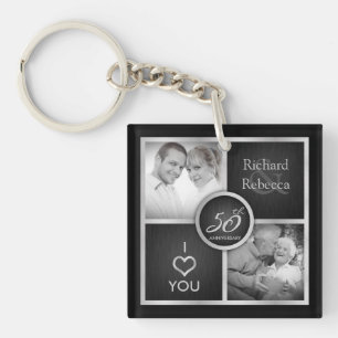 Elegant "then and now" silver & Gold 50th Wedding Keychain
